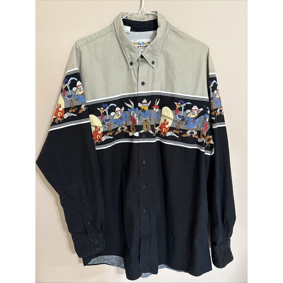 KARMAN Looney Tunes Button Down Shirt Warner Bros Western Collection XXL 1990’s - Picture 1 of 13